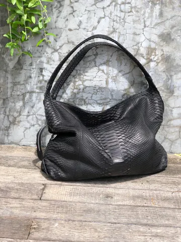 Big Soft Hobo Classy Sport Woman Bag | Purse Genuine Python Skin | Python Skin Products | Black Big Elegant Leather Designer Soft Bag Snake $290.00