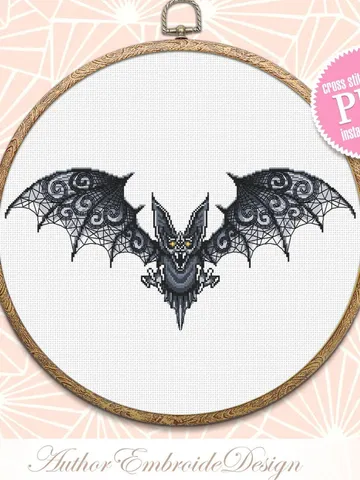 Gothic Bat cross stitch pattern download PDF Fantasy animal cross stitch chart, Vampire Bat ornament embroidery PDF, Blackwork patterns #D14 $4.95