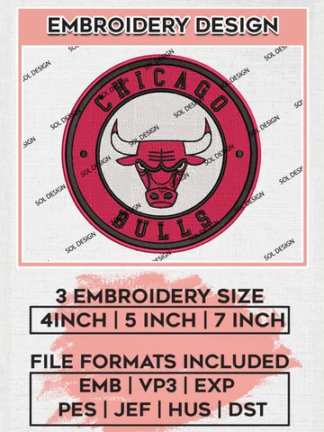 Chicago Bulls NBA Basketball Team Logo Embroidery Design, NBA Chicago Bulls Logo Embroidery Files, Basketball Team Machine Embroidery, Machine Embroidery Design