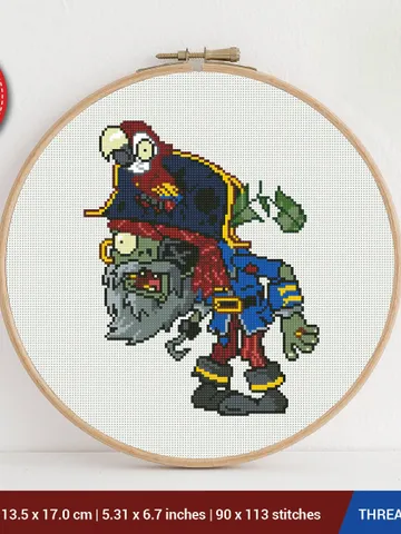 Pirate Captain Zombie Cross stitch pattern | Embroidery Pattern | Instant Download | Embroidery Designs $6.80