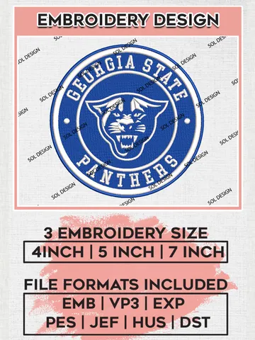 NCAA Georgia State Panthers Round Logo Embroidery, NCAA Georgia State Logo Embroidery files, NCAA Teams, Machine embroidery designs, Digital Download $6.99