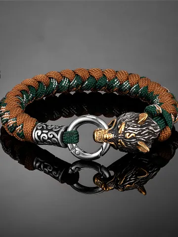 Stainless Steel Wolf Head Nordic Handmade Paracord Bracelet $49.00