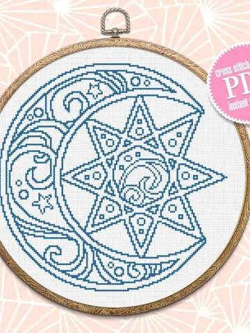 Mandala moon cross stitch pattern download PDF Christmas moon embroidery Modern mandala digital Monochrome cross stitch chart #M164 $4.60