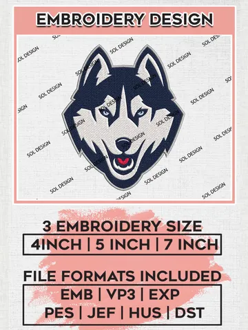 UConn Huskies Logo Machine Embroidery Design, NCAA UConn Huskies Embroidery Design Design files, NCAA Embroidery Designs, NCAA Machine Embroidery Designs, Digital Download