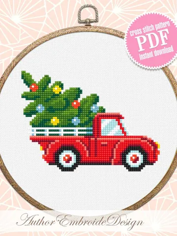 Christmas red truck cross stitch pattern PDF download Small Christmas cross stitch chart, Christmas digital pattern PDF for beginner #N142 $3.60