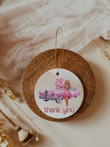 Doll thank you tag sticker party hot pink girl birthday thank you party supplies bar12 $10.45