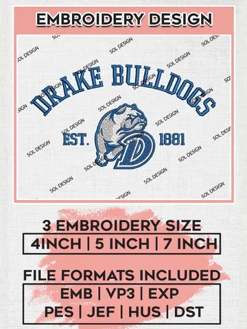 Drake Bulldogs Est 1881 Logo Embroidery Designs, NCAA Drake Bulldogs Team Embroidery, NCAA Team Logo, 3 sizes, Machine embroidery Files, Digital Download $6.99