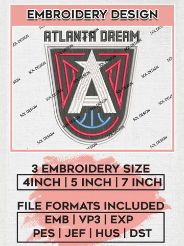 Atlanta Dream WNBA Team Logo Embroidery Files, WNBA Dream Team Embroidery Designs, WNBA Teams, 3 sizes, Machine embroidery designs, Digital Download $6.99