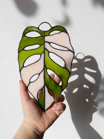 Stained glass monstera, Floral home decor, Plant lover gift $150.00