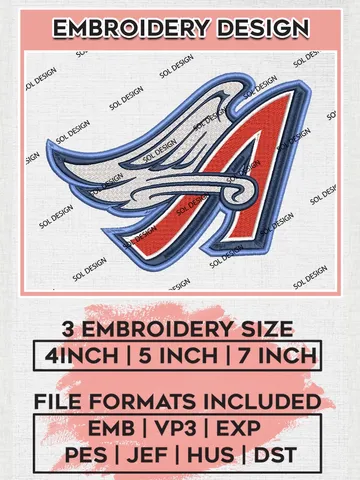 Los Angeles Angels Team Logo Embroidery Files, MLB Los Angeles Angels Team Embroidery, MLB Teams, 3 sizes, MLB Machine embroidery designs, Digital Download $6.99
