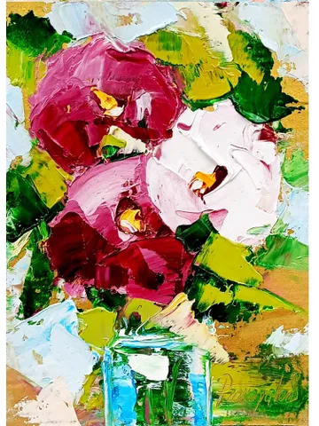 Peonies in Vase painting Flowers original oil painting Small Original art Peony wall art Pink peonies artwork Floral New home gifts 7x5 in $47.00