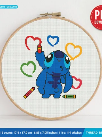 Lilo and Stitch Heart Cross stitch pattern | Embroidery Pattern | Instant Download | Embroidery Designs $4.60