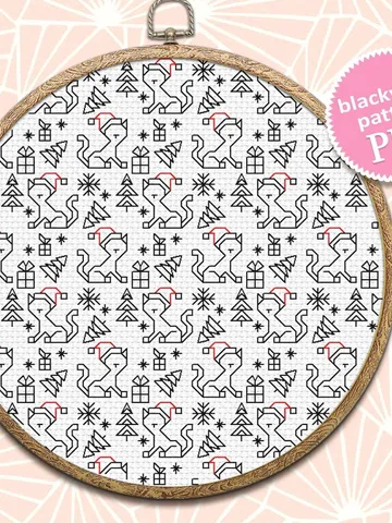 Cat geometric blackwork pattern PDF Easy Christmas seamless pattern, Backstitch repeating chart, Christmas ornament Digital download PDF #W1 $4.10