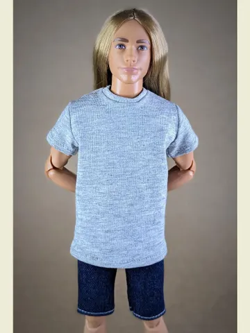 Light gray T-shirt for 12-inch fashion male dolls $19.00