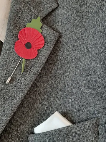 Remembrance poppy men's lapel pin Leather boutonniere for him 3rd anniversary gift $38.00