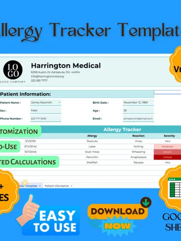 Allergy Tracker Template Google Sheets, Symptom Log & Management Tool, Health Monitoring Digital Planner, Instant Download $8.26