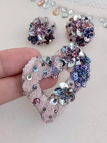 One of a kind pink handmade jewelry set heart brooch and earrings for women, valentines gift for her, heart jewelry $50.00