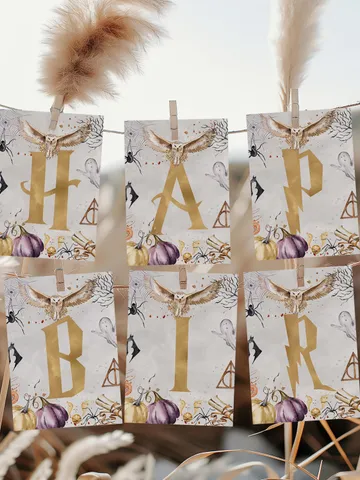 The Chosen One Birthday Party; Happy Birthday Banner Wizard Birthday Party; Magic School 1st Birthday; Editable Wizarding World Banner; a1 $11.62