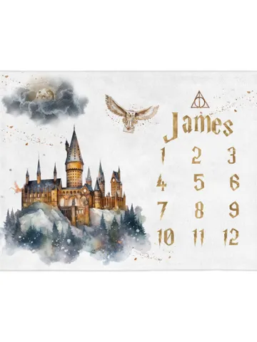 Wizarding World Milestone Baby Blanket; Magic School Baby Blanket Owl Key Magic World Custom Wizard Blanket Gift for Baby Blanket WBB12 $61.69