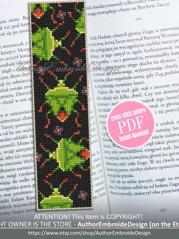 Beetle bookmark cross stitch pattern PDF download Green stink bug cross stitch chart, Simple bookmark pattern digital PDF for beginner #B283 $4.40