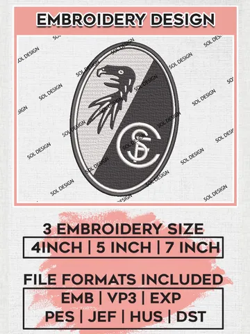 SC Freiburg Embroidery Design, Bundesliga Logo Embroidery, Bundesliga SC Freiburg Machine Embroidery, Machine Embroidery Design $6.99