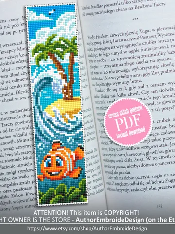 Ocean bookmark cross stitch pattern download PDF Handmade bookmark digital PDF Cute tropical fish cross stitch Ocean scene pattern PDF #B70 $4.40