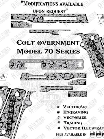 Colt 1911 Scroll Engraving Vector Design: Laser-Ready Firearm Art (Digital File)