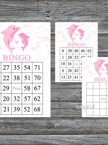 Pink Dolphin bingo cards,Dolphin bingo game,Dolphin printable bingo cards,60 Bingo Cards,INSTANT DOWNLOAD--200 $3.95