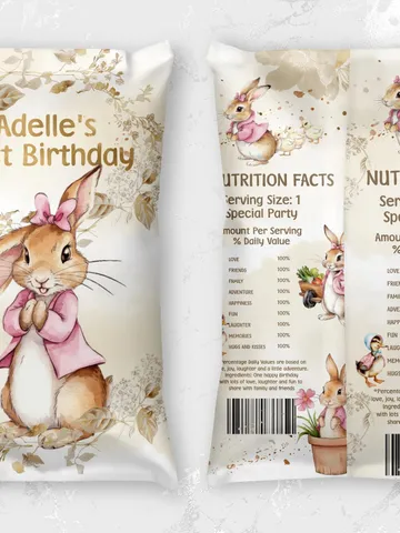 Editable and Printable Chips Label template for 1st Baby Birthday party in Peter Rabbit style instant download and unlimited access pr777 $10.45