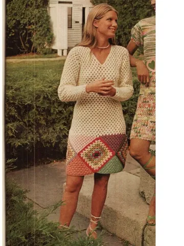 Crochet dress pattern , crochet Granny Square dress Border Dress , Vintage Crochet Pattern $6.68