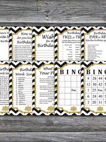 Black White Chevron Birthday Party Games bundle,Adult birthday games package,Printable Birthday Games,INSTANT DOWNLOAD $5.95
