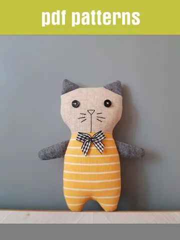 Cute Cat sewing pattern PDF, digital tutorial in English, stuffed animal pattern