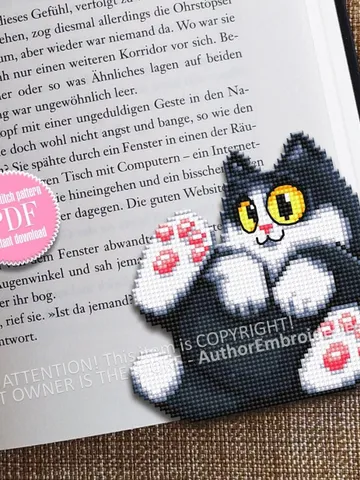 Black cat Corner bookmark cross stitch pattern download PDF Funny cat cross stitch chart, Cat bookmark digital pattern, Cat lover gift #B267 $4.10