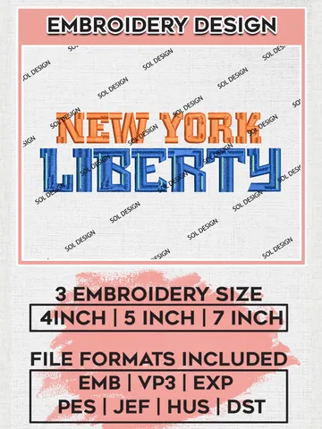 WNBA New York Liberty Word Mark Logo Embroidery Files, WNBA New York Team Embroidery Designs, Basketball Teams, 3 sizes, Machine embroidery designs, Digital Download $6.99