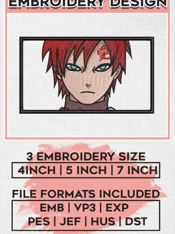 Anime Gaara Embroidery Design / Naruto Anime Machine Embroidery Files / Manga Character Digital Download EMB_ANIME_55 $6.99