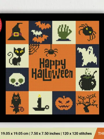 Happy Halloween cross stitch pattern, pumpkin, Trick or Treat, holiday decor, counted, chart, gift DIY, embroidery, instant PDF $5.49