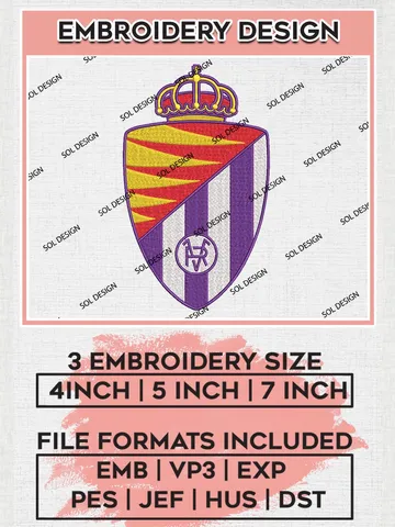 Real Valladolid Logo Embroidery Design, La Liga Embroidery files, La Liga Real Valladolid Teams, Football, Digital Download $6.99