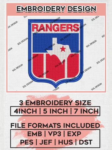 MLB Rangers Logo Embroidery Files, MLB Texas Rangers Team Embroidery, MLB Teams, 3 sizes, MLB Machine embroidery designs, Digital Download $6.99
