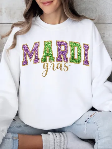 Mardi Gras Faux Sequin Embroidered PNG- Mardi Gras Shirt, Mardi Gras Digital, DTF, Faux Embroidery, Stitch, Matching, Glitter $3.62