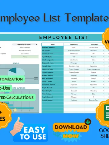 Employee List Template, Google Sheets Staff Directory, Digital Download, Easy-to-Use Employee Tracker for HR & Small Business $5.46