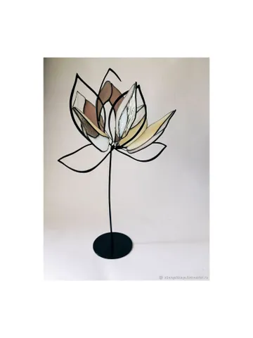 Stained glass magnolia, Tiffany glass flower, handmade glass sculpture, botanical glass art, magnolia home decor, Tiffany-style floral ornament, glass magnolia on metal stand, glass art gift, elegant stained glass decor, minimalist floral accent, timeless $65.02