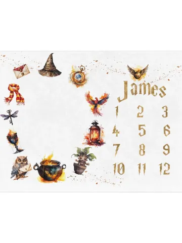 Wizarding World Milestone Baby Blanket; Magic School Baby Blanket Owl Key Magic World Custom Wizard Blanket Gift for Baby Blanket WBB12 $61.69