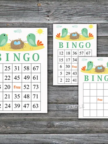 Birds and nest bingo cards,Birds and nest bingo game,Birds printable bingo cards,60 Bingo Cards,INSTANT DOWNLOAD--338 $3.95