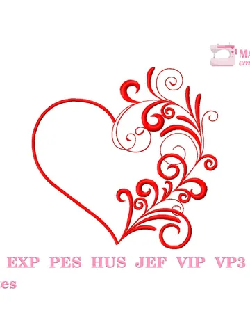 Valentine Heart embroidery design Machine embroidery pattern 5 sizes, Embroidery files heart outline, Vintage elegant decor Floral heart #R9 $3.45