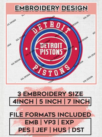 Detroit Pistons NBA Basketball Team Logo Embroidery Design, NBA Detroit Pistons Logo Embroidery Files, Basketball Team Machine Embroidery, Machine Embroidery Design