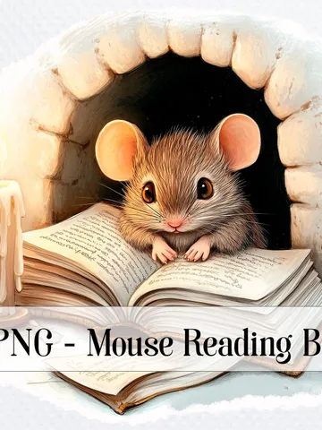 13 Mouse Reading Book PNG Bundle, Mouse Bedroom Watercolor clipart for sublimation, High Quality PNGs, Digital Paper crafts, junk journal $2.64