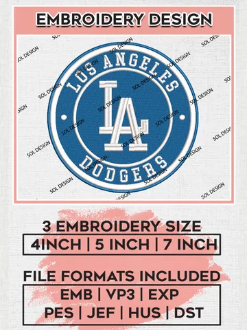 Los Angeles Dodgers MLB Team Round Logo Embroidery Design, MLB Team Embroidery files, Los Angeles Dodgers Baseball Team, Dodgers Team, Digital Download