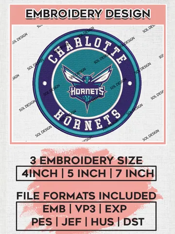 Charlotte Hornets NBA Basketball Team Logo Embroidery Design, NBA Charlotte Hornets Logo Embroidery Files, Basketball Team Machine Embroidery, Machine Embroidery Design