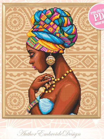 Beautiful african woman portrait cross stitch pattern PDF Modern cross stitch chart, African wall art, Instant download PDF, Home decor #O1 $5.40