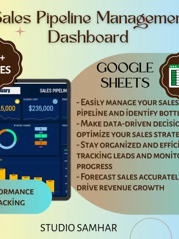 Sales Pipeline Management Dashboard Template | Google Sheets CRM | Lead Tracking & Sales Forecast | Sales Funnel Tracker Business Analytics $5.46